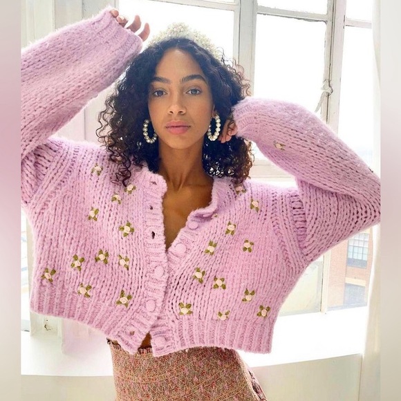 LoveShackFancy Emilie Floral Embellished Cardigan - Picture 2 of 14